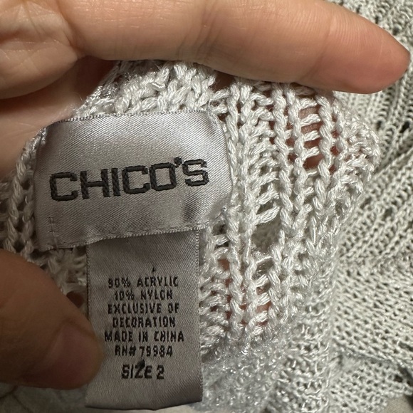 Chico’s Women’s Crochet Gray open front cardigan Sz L - Picture 2 of 5